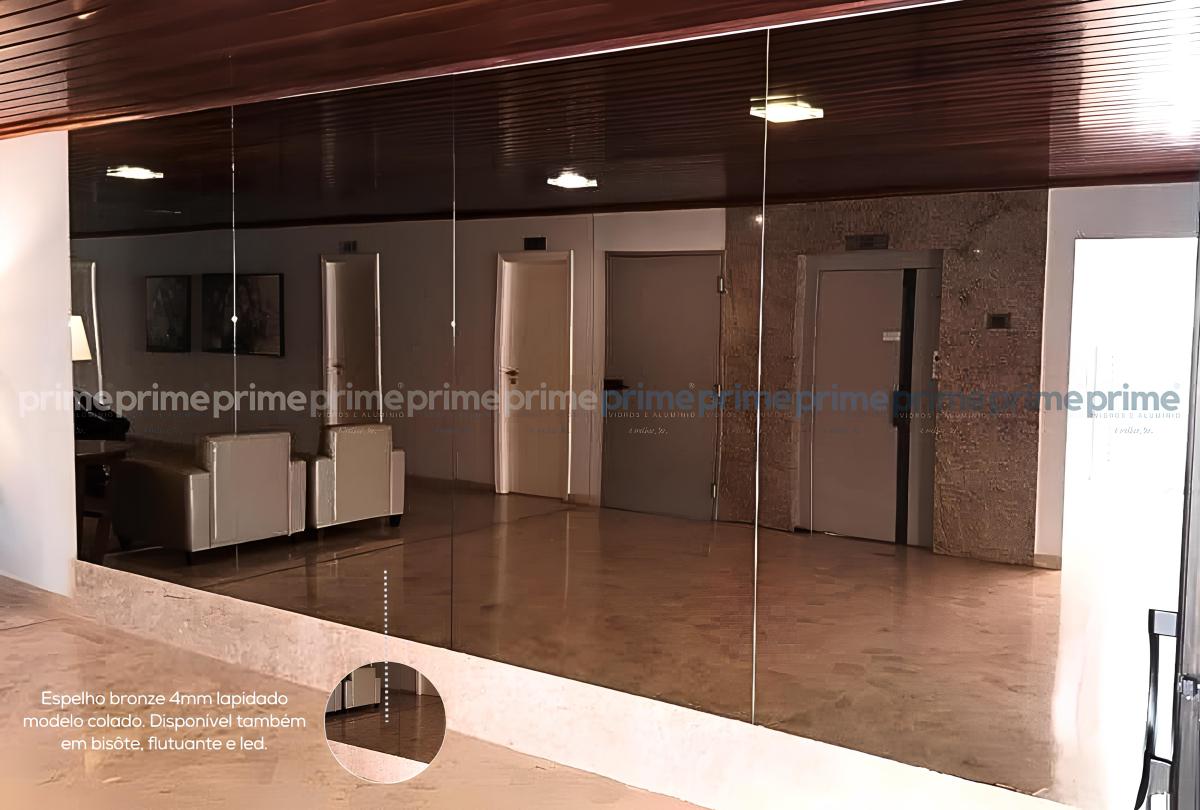 3 Espelho bronze 4mm lapidado modelo colado. Disponível também em bisôte, flutuante e led