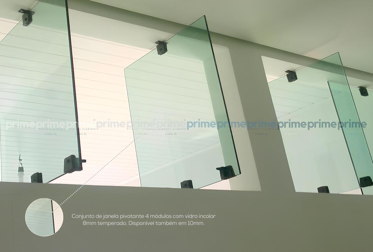 1 - Conjunto de janela pivotante 4 módulos com vidro incolor 08mm temperado. Disponível também em 10mm